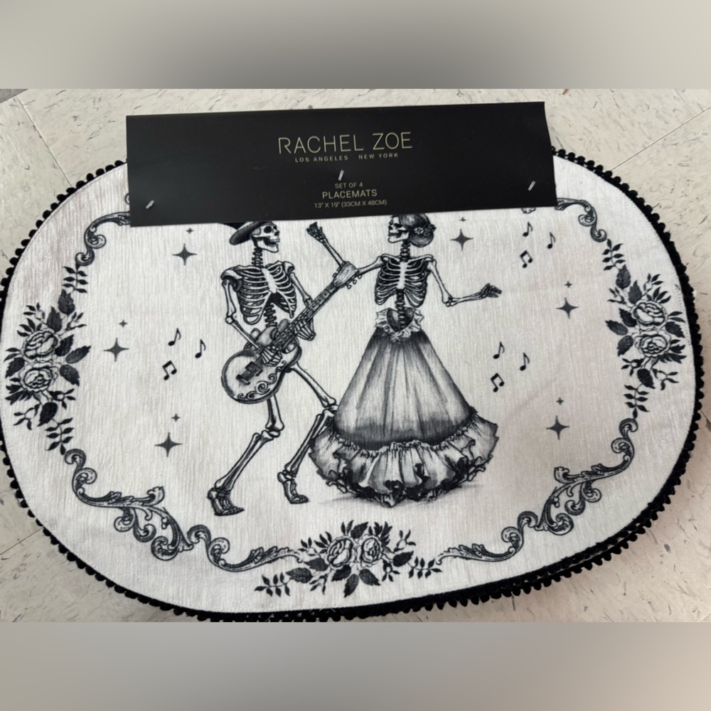 Rachel Zoe Black and White Skeleton Dance Placemat